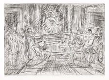 From Poussin:  Judgment of Solomon by Leon Kossoff at Frances Keevil Gallery