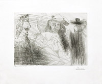 Peintre, Modele au Chapeau de Paille, et Gentilhomme, from the 347 Series, 23 August, 1968, Mougins by Pablo Picasso at Annandale Galleries