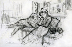 Reclining Couple, a double-sided drawing, executed circa 1901 by Pablo Picasso at Annandale Galleries